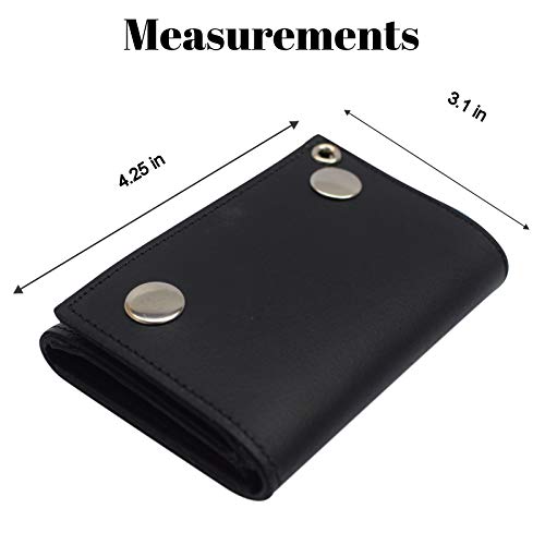Marshal BLACK GENUINE LEATHER Trifold Biker's Wallet ID Card Holder w/Chain Skull - Image 5