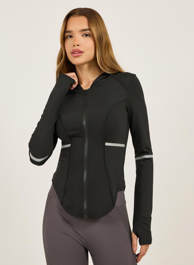 Styli Reflective Arm & Pocket Strip Shoulder Mesh Detail Hooded Jacket - Image 1