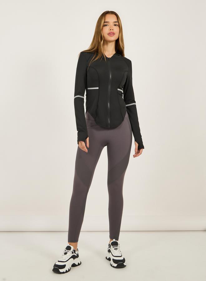 Styli Reflective Arm & Pocket Strip Shoulder Mesh Detail Hooded Jacket - Image 2