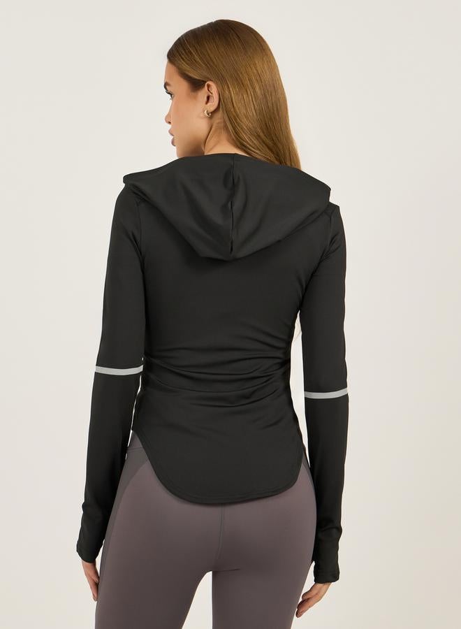 Styli Reflective Arm & Pocket Strip Shoulder Mesh Detail Hooded Jacket - Image 4