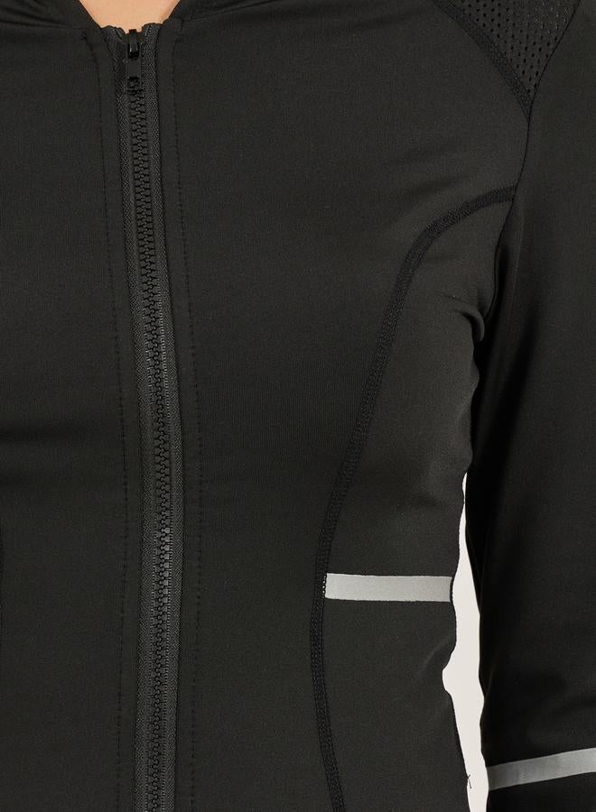 Styli Reflective Arm & Pocket Strip Shoulder Mesh Detail Hooded Jacket - Image 3