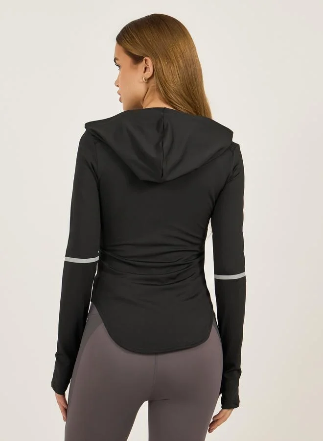 Styli Active Reflective Arm and Pocket Strip Shoulder Mesh Detail Hooded Jacket