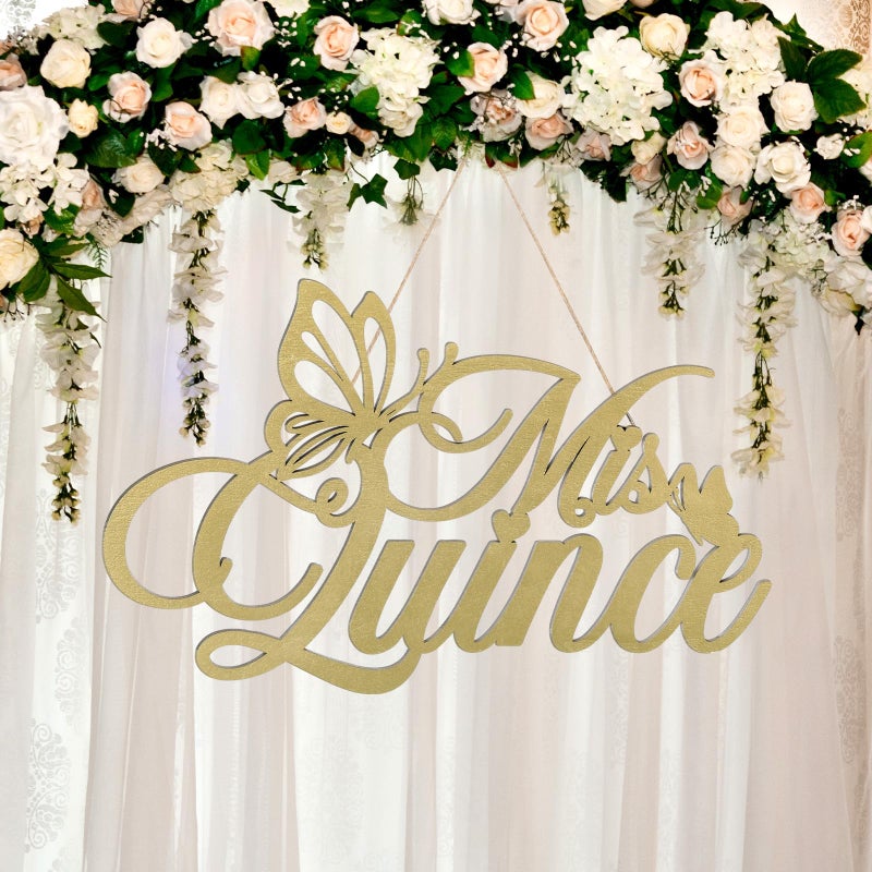 Yuntau Mis Quince Sign Quinceaera Decorations 15th Birthday Quinceaera Party Backdrop Wooden Banner Wall Decor Golden Mis Quince 15th Birthday Gift Wall Bedroom Photo Booth Decor Gift