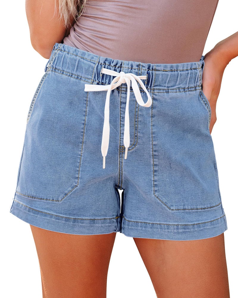 luvamia High Waisted Shorts Women Denim Cute Jean High Waisted Pull On Jorts Plus Size Womens Jeans Shorts Lakeside Blue Size X-Large US 16 to 18 - Image 1
