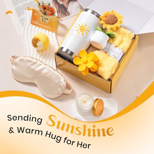 Zoaogo Sunflower Birthday Gifts for Women, 9 Pcs Get Well Soon Gift Baskets, Inspirational Sunflower Self Care Package Thank You Gift with Spa Gift Set, Thinking of You Unique Gifts for Women - Image 2