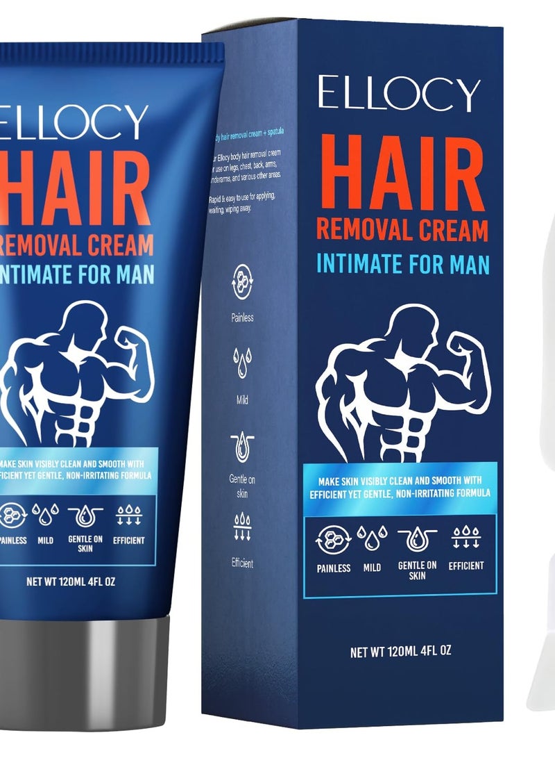 Ellocy Intimate Hair Removal Cream For Men: intimate/Private At Home - Painless Flawless Soothing Depilatory for Unwanted Coarse Male Body Hair 120ml - Image 1