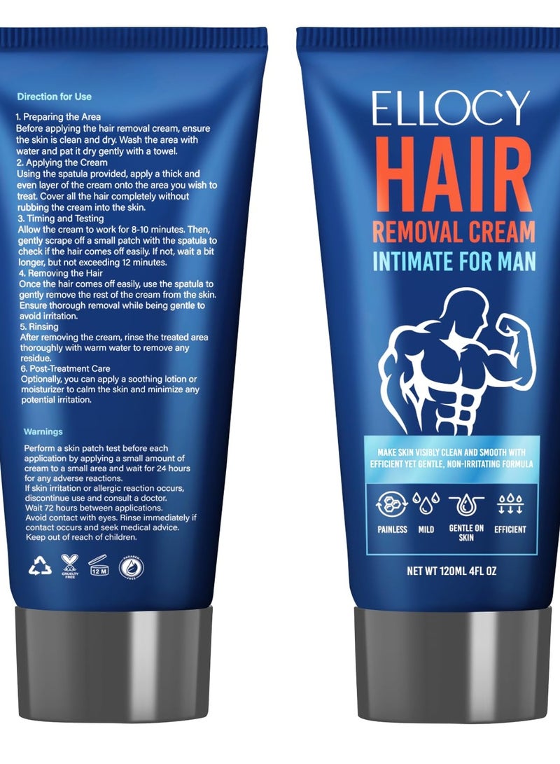 Ellocy Intimate Hair Removal Cream For Men: intimate/Private At Home - Painless Flawless Soothing Depilatory for Unwanted Coarse Male Body Hair 120ml - Image 2