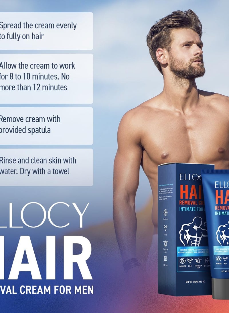 Ellocy Intimate Hair Removal Cream For Men: intimate/Private At Home - Painless Flawless Soothing Depilatory for Unwanted Coarse Male Body Hair 120ml - Image 5