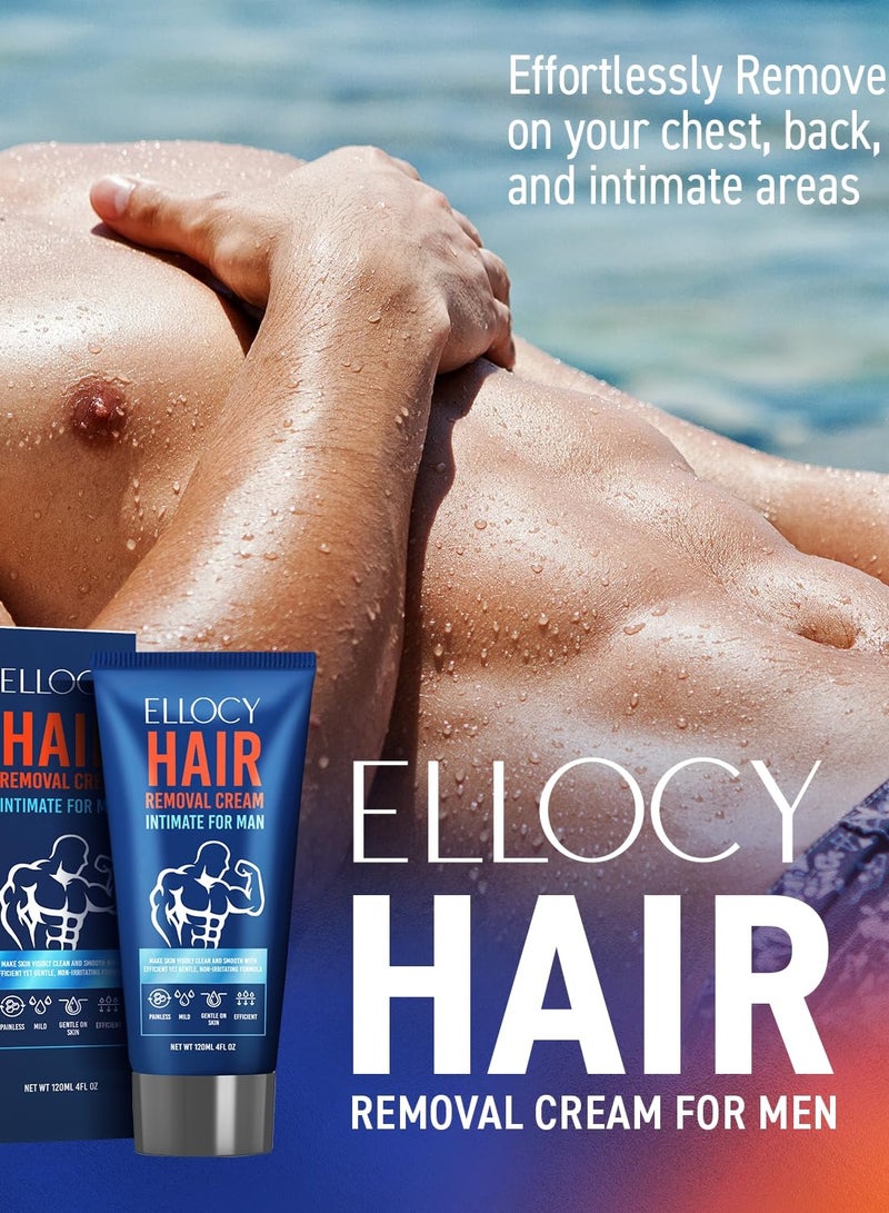 Ellocy Intimate Hair Removal Cream For Men: intimate/Private At Home - Painless Flawless Soothing Depilatory for Unwanted Coarse Male Body Hair 120ml - Image 3