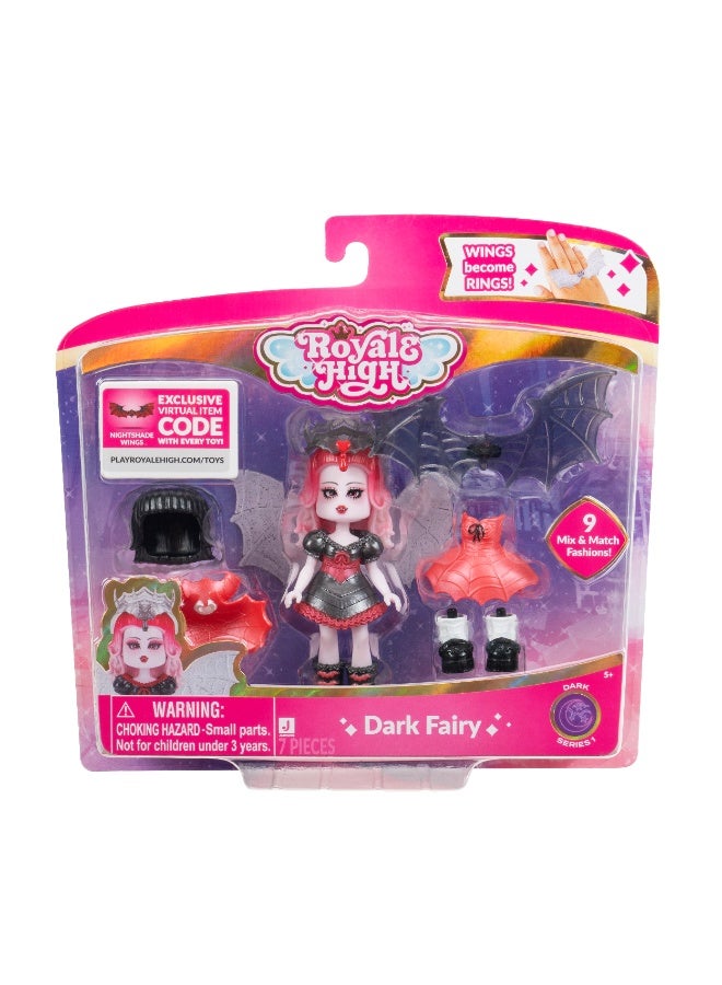 Royale High Core Deluxe 3-Inches Doll Figure with Accessories - Dark Fairy  | Exclusive Virtual Item Code Included | Collectible Figure | Fashion Doll | For Fans, Gamers & Collectors! | Official Licensed Product - Image 1