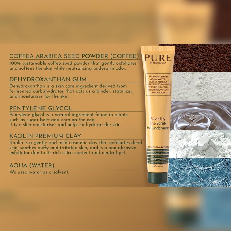 MUDMASKY pure - Saved by the SCRUB FOR UNDERARMS. Armpit Detox Scrub & Mask. Made with 5 clean ingredients - upcycled coffee beans - Image 3