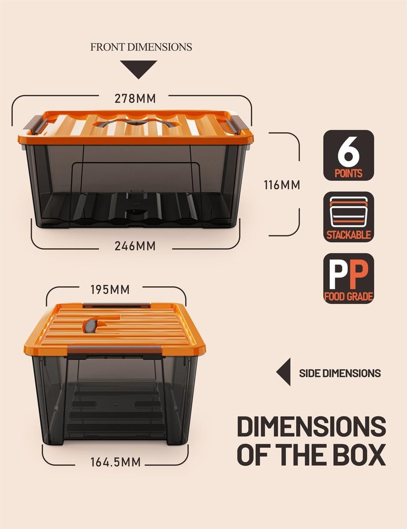 WYT 5-Quart Small Storage Container Bin with Orange Secure Lid and Black Clear Latch Buckles, Durable Plastic Stackable Nestable Organizin, 6-Pack - Image 2