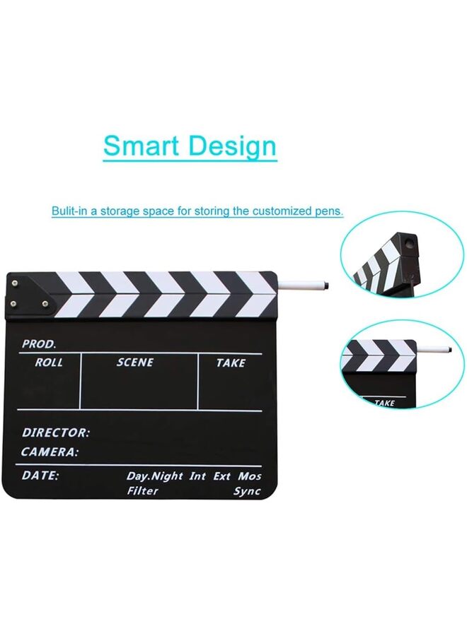 Movie Directors Clapboard, Photography Studio Video TV Acrylic Clapper Board Dry Erase Film Slate Cut Action Scene Clapper with a Magnetic Blackboard Eraser and Two Custom Pens - Image 3