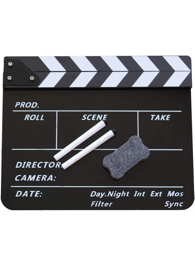 Movie Directors Clapboard, Photography Studio Video TV Acrylic Clapper Board Dry Erase Film Slate Cut Action Scene Clapper with a Magnetic Blackboard Eraser and Two Custom Pens - Image 1