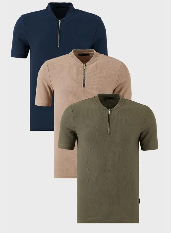 بوراتي تيشيرت رجالي قطن بياقة كلية وسحاب نصفي من بوراتي عبوة من  قطع