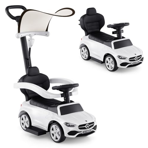 INFANS Licensed Mercedes Benz Push Car for Toddlers by INFANS 3 in 1 Sliding Walking Car with Push Handle Horn Music Underneath Storage FoottoFloor Ride on Toys for Boys Girls White - Image 1