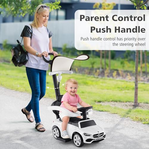INFANS Licensed Mercedes Benz Push Car for Toddlers by INFANS 3 in 1 Sliding Walking Car with Push Handle Horn Music Underneath Storage FoottoFloor Ride on Toys for Boys Girls White - Image 5