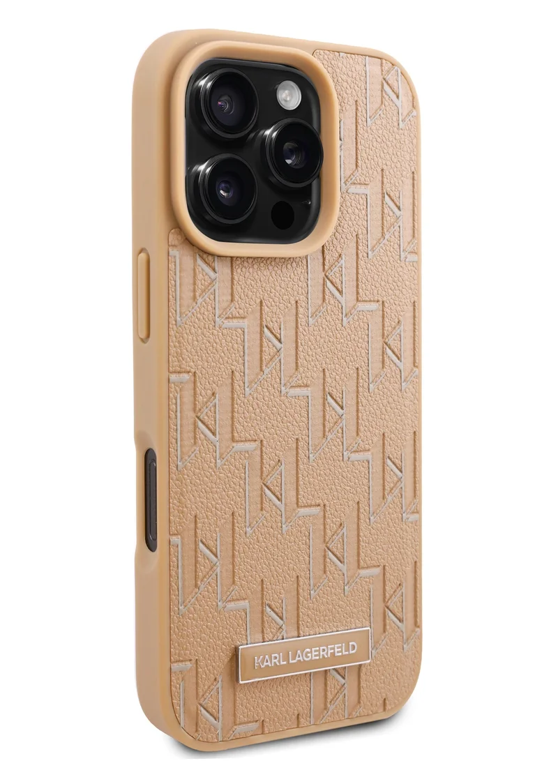 Karl Lagerfeld iPhone 16 Pro Max Case PU Hard Cover with Karl Lagerfeld Hot Stamp / Damage and Scratch Protection/ Comfortable Grip - Beige