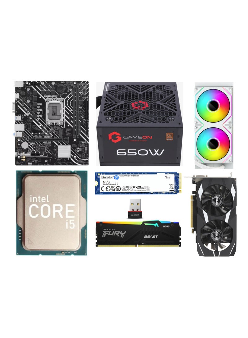 GAMEON جهاز الكمبيوتر للألعاب GAMEON | معالج Intel Core i5-12400F | 16GB DDR5 RAM | 1TB NVMe3 SSD | RTX 3050 6GB | H610M DDR5 | مبرد سائل 240mm | 650W PSU | واي فاي | صندوق Vortex A | ضمان لمدة سنة | أبيض - Image 5