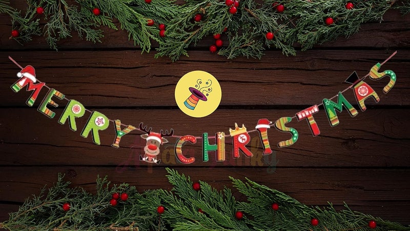 Atpata Funky Atpata Funky Christmas Party Paper Fans for Santa Claus Theme Xmas Party Decoration and Wall Backdrop Set of 6 Pcs Merry Christmas Banner - Image 2