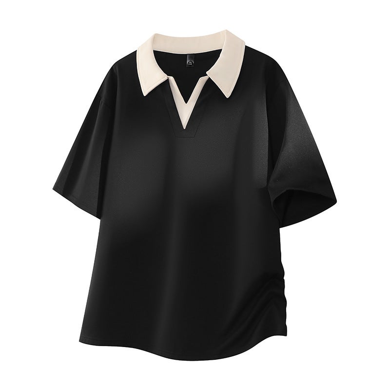 Men's Oversized Polo Shirt with Contrast Collar, Breathable Short Sleeve Top - Image 2