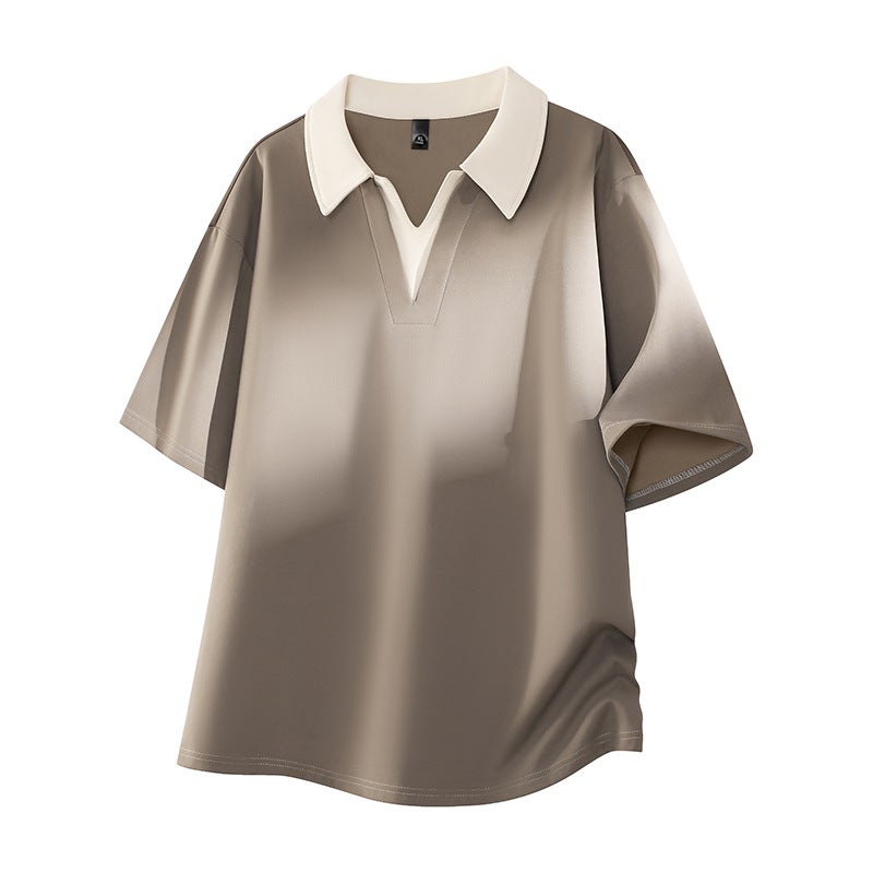 Men's Oversized Polo Shirt with Contrast Collar, Breathable Short Sleeve Top - Image 3