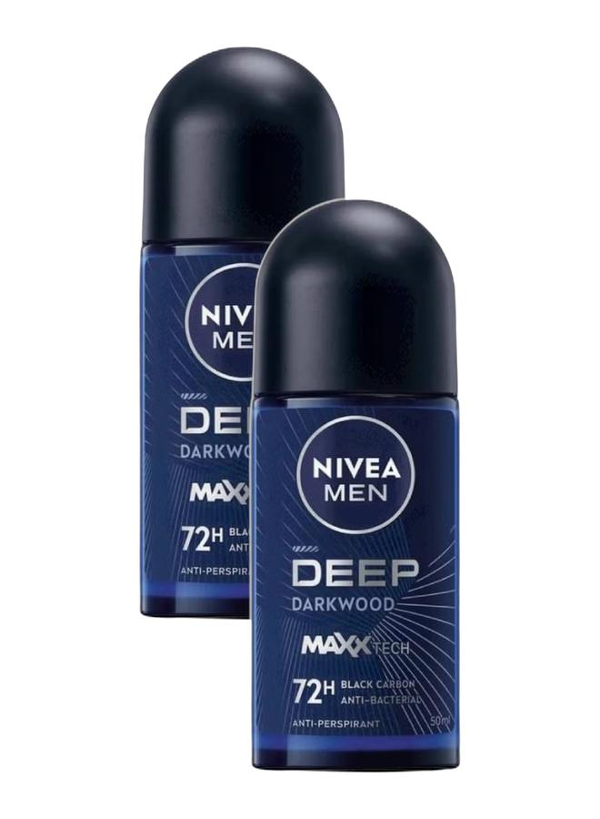 NIVEA MEN Men Deep Black Carbon Dark Wood Antiperspirant Antibacterial, Roll-On Dark Wood 50ml Bundle - Image 1