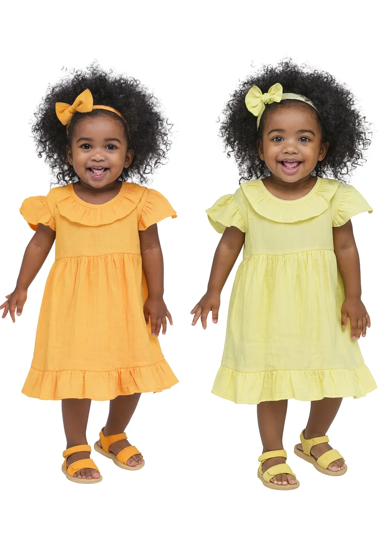 لؤي فستان أطفال من لواء LUAY مصنوع من الكتان بنسبة، مزين بالكشكش، فستان للبنات الصغيرات، فستان صيفي لطيف وعصري للأطفال.