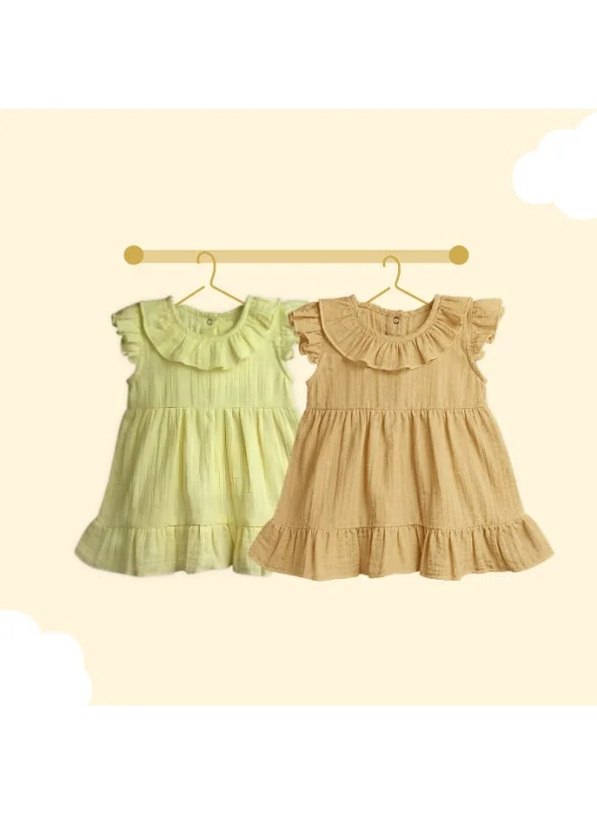 LUAY LUAY Linen Baby Frock, with Frills, Dress for Baby Girls, Cute and Trendy Summer Dress for Babies.