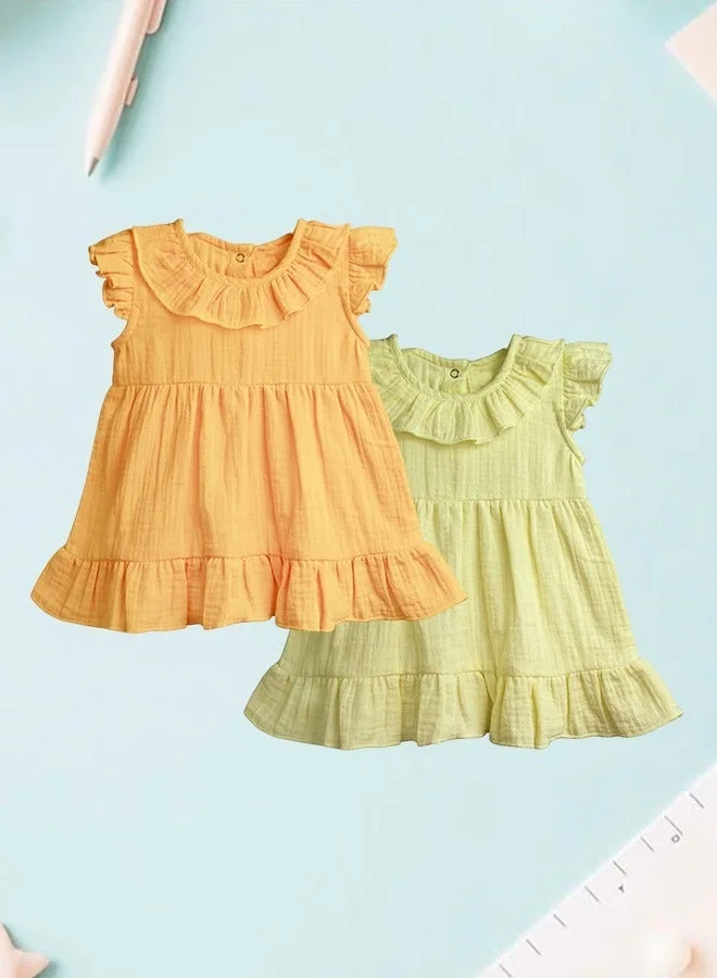 Luay Multicolour LUAY Linen Baby Frock, with Frills, Dress for Baby Girls, Cute and Trendy Summer Dress for Babies. for Women | Best Price UAE