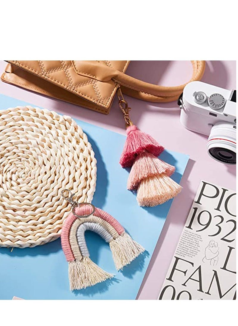 KASTWAVE 2 Pieces Boho Keychains Pom Pom Tassel Macrame Keychains for Women Girls - Image 1
