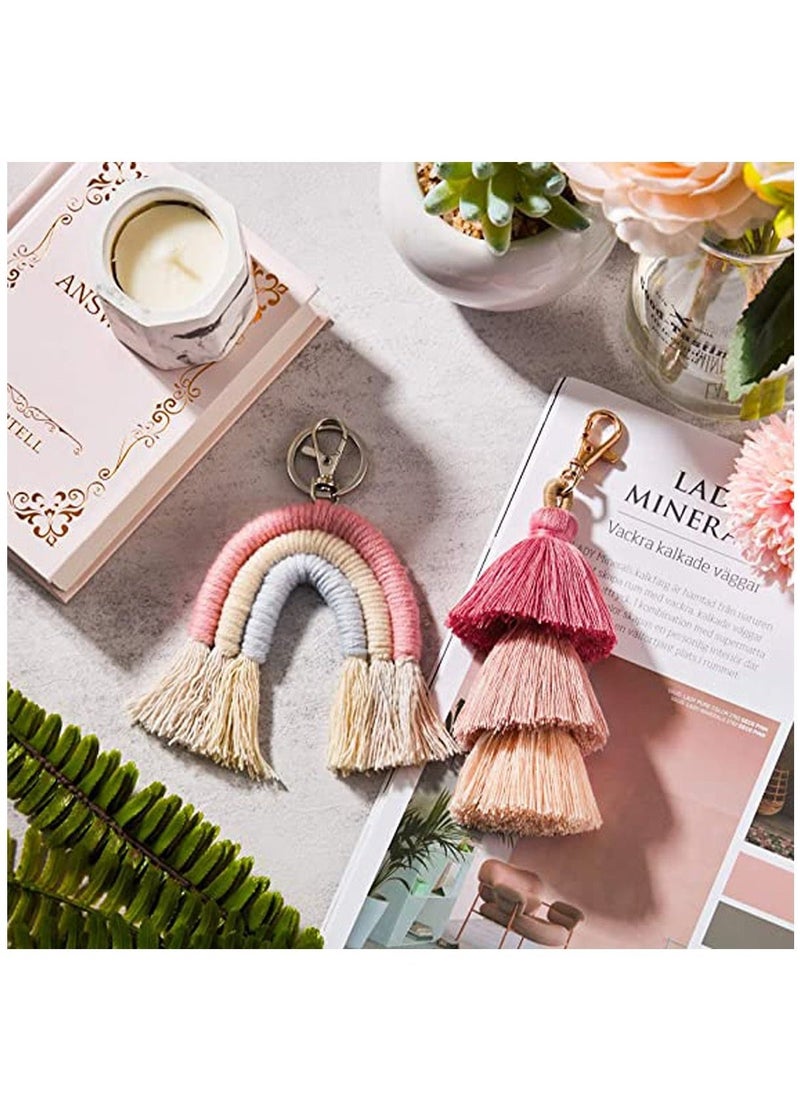KASTWAVE 2 Pieces Boho Keychains Pom Pom Tassel Macrame Keychains for Women Girls - Image 2