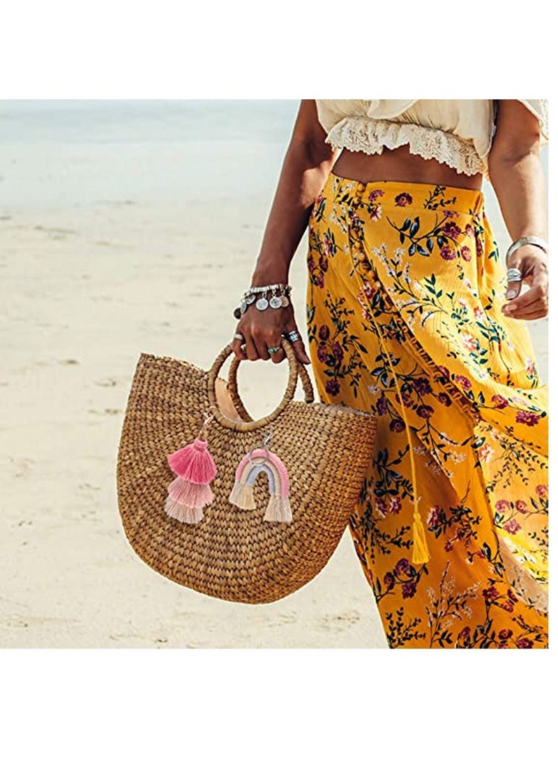 KASTWAVE 2 Pieces Boho Keychains Pom Pom Tassel Macrame Keychains for Women Girls - Image 3