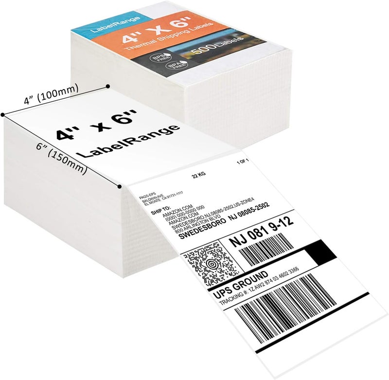 LabelRange 4''X6'' Direct Thermal Shipping Labels (1000 4x6 Fan-fold Labels) - Permanent Adhesive Postage Labels - Commercial Grade - /Rollo/Munbyn Compatible - Image 1