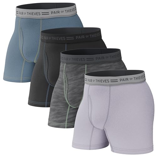 Pair of Thieves Soft Cotton Boxer Briefs for Men Pack (4 Pack) - Tagless Mens Underwear for All-Day Comfort and Support - Medium - Lavender/Grey - Image 1