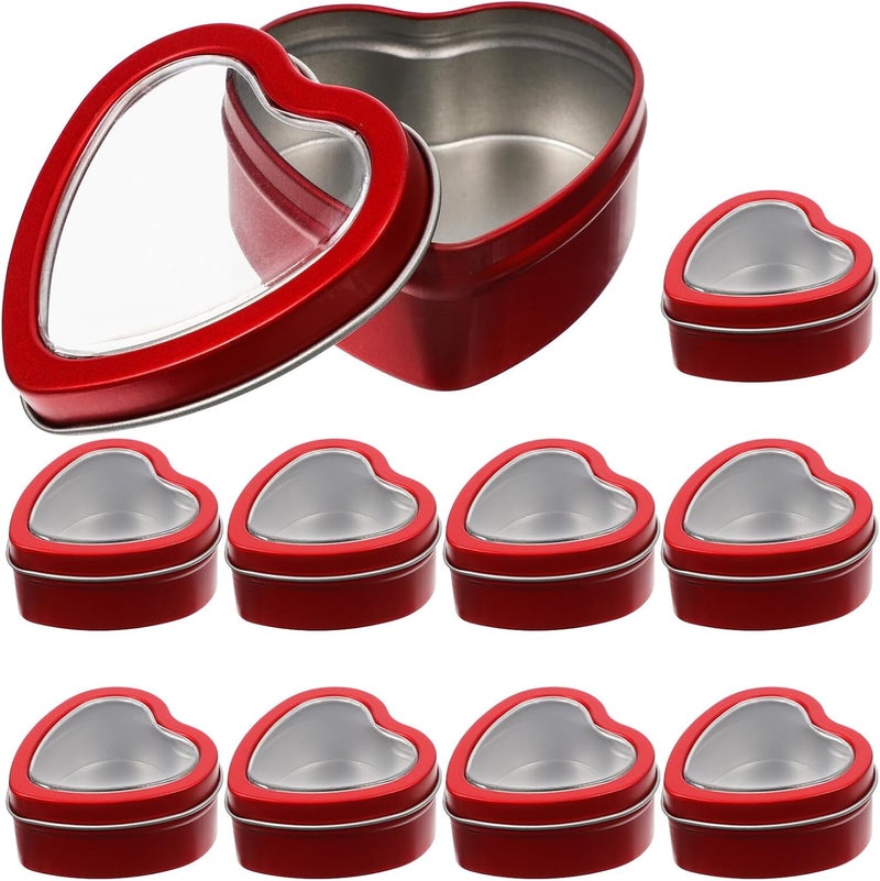 IDEANATEGRATE 10pcs Red Heart-shaped Candy Pack Boxes with Window, Small Portable Wedding Party Favor Containers for Valentine's Day and Romantic Packaging - Image 1