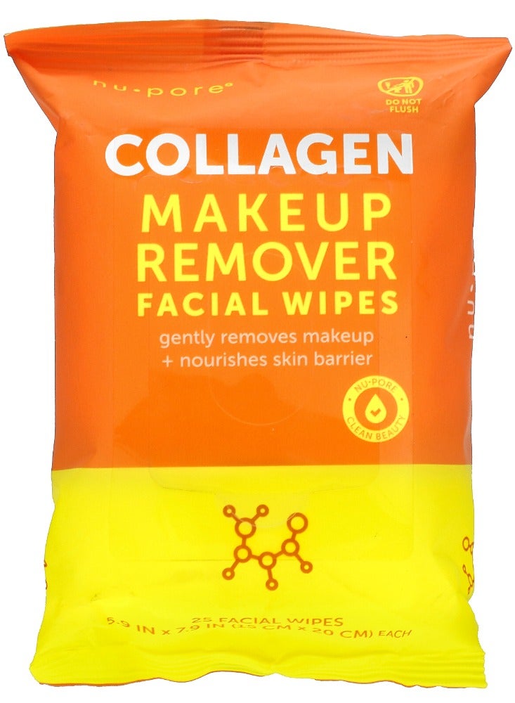 Nu Pore Collagen Makeup Remover Facial Wipes 25 Wipes - Image 1