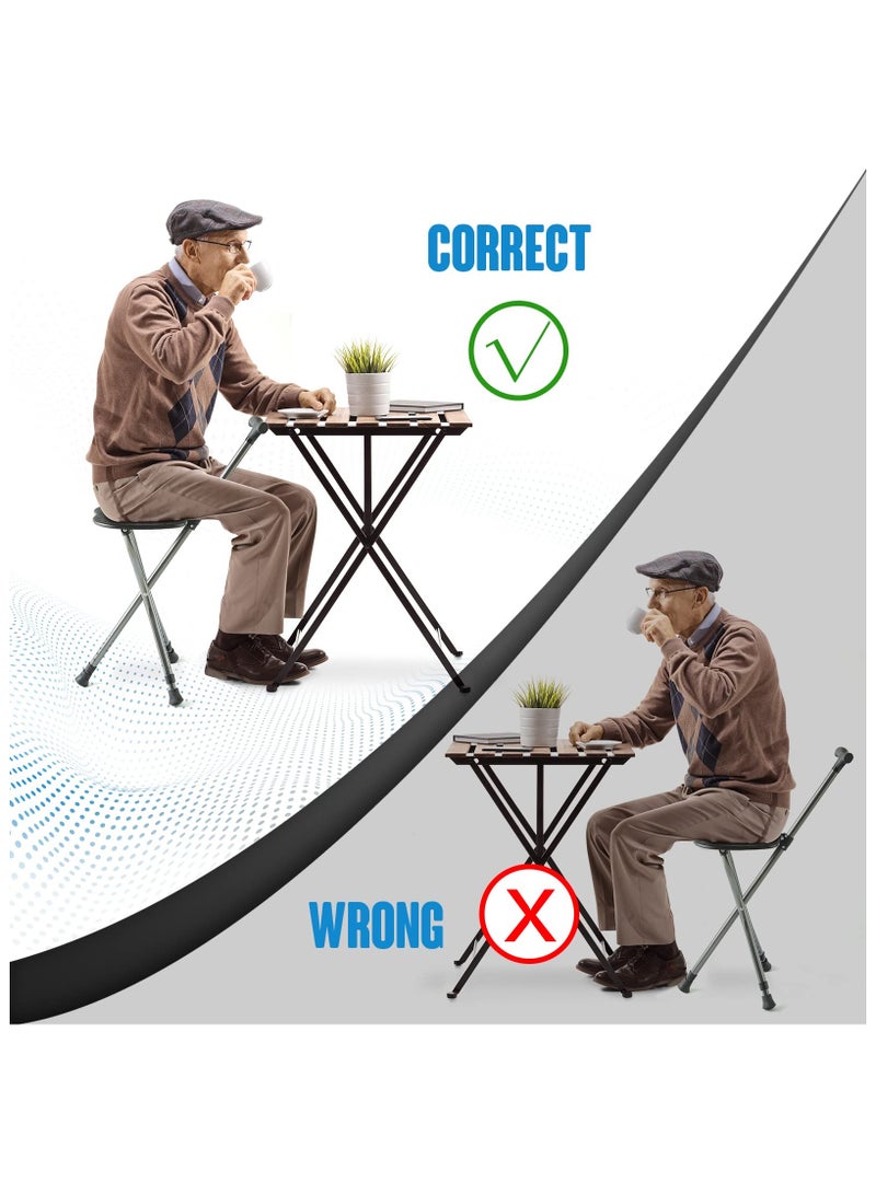 Elderly Folding Canes with Massage Seat Anti-Slip Walking Stick Height Adjustment Three-Legged Cane Seat Capacity Frosted Handle with Crutches Stool for Elderly Adults (Black) - Image 2