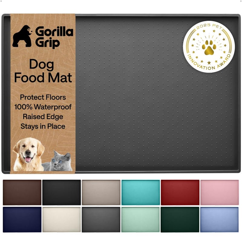 GORILLA GRIP 100% Waterproof Raised Edge BPA Free Silicone Pet Feeding Mat, Dog Cat Food Mats Contain Spills Protects Floors, Placemats for Cats and Dogs Water Bowl Pets Accessories 18.5x11.5 Charcoal - Image 1