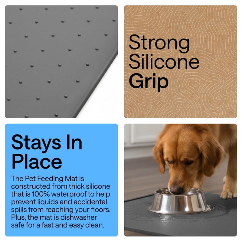 GORILLA GRIP 100% Waterproof Raised Edge BPA Free Silicone Pet Feeding Mat, Dog Cat Food Mats Contain Spills Protects Floors, Placemats for Cats and Dogs Water Bowl Pets Accessories 18.5x11.5 Charcoal - Image 3