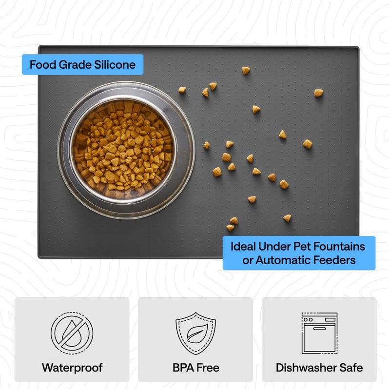 GORILLA GRIP 100% Waterproof Raised Edge BPA Free Silicone Pet Feeding Mat, Dog Cat Food Mats Contain Spills Protects Floors, Placemats for Cats and Dogs Water Bowl Pets Accessories 18.5x11.5 Charcoal - Image 5