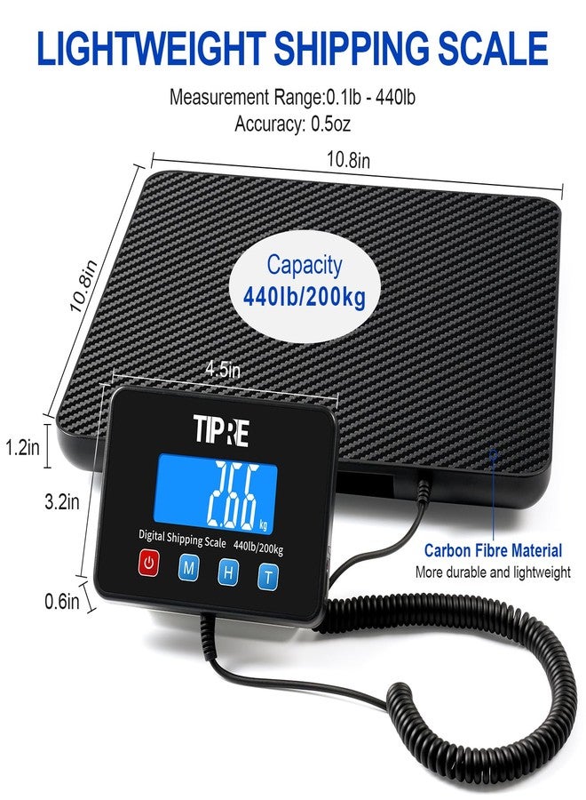 TIPRE Digital Shipping Postal Scale 440lb/0.5oz Accuracy! Lightweight Carbon Fibre Commercial Weight Scale for Package, Small Business, Mail, Warehouse, Home, Luggage, Battery&Charging Cable Included - Image 2