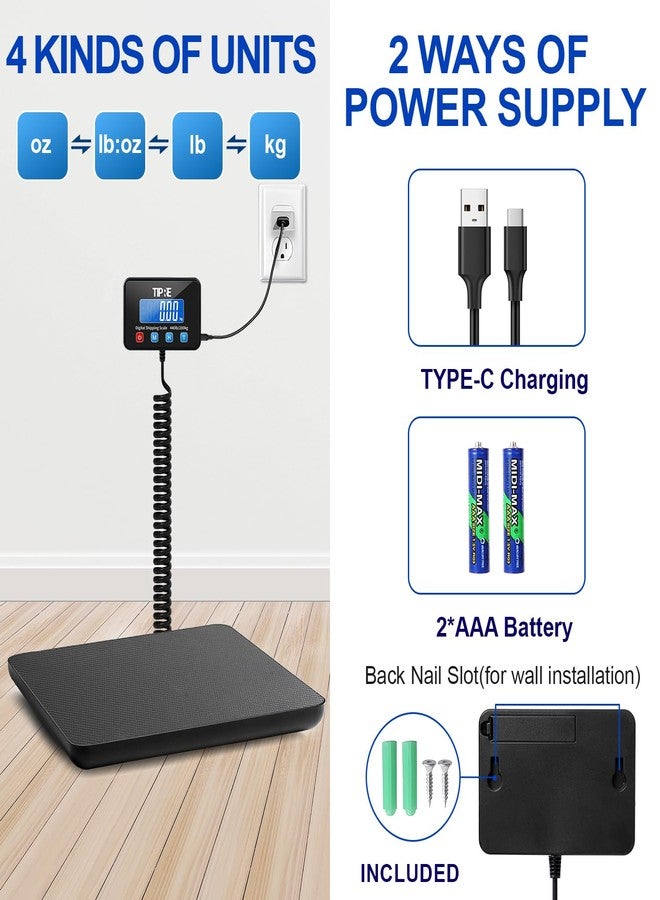 TIPRE Digital Shipping Postal Scale 440lb/0.5oz Accuracy! Lightweight Carbon Fibre Commercial Weight Scale for Package, Small Business, Mail, Warehouse, Home, Luggage, Battery&Charging Cable Included - Image 4