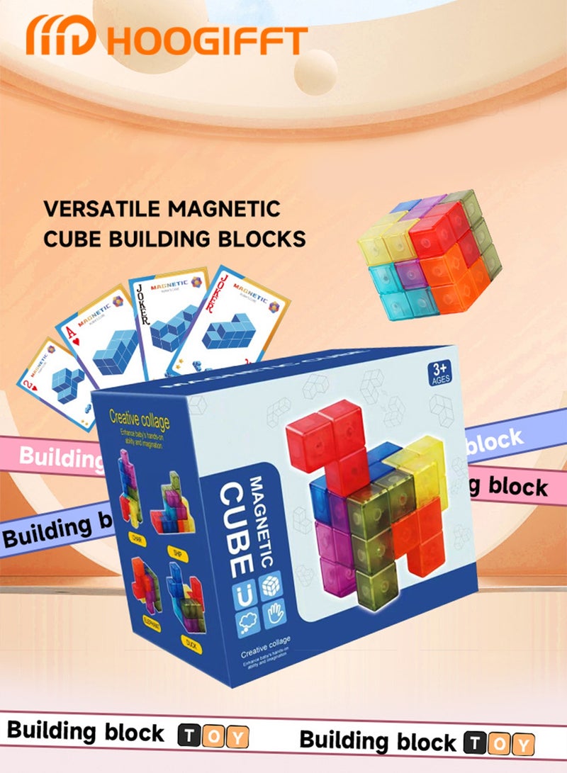 هوغيفت كتل بناء مغناطيسية للأطفال (7 قطع) ، مكعبات ألغاز سحرية ثلاثية الأبعاد لتطوير الذكاء وألعاب تململ تخفيف التوتر ، مع 54 بطاقة دليل - Image 5