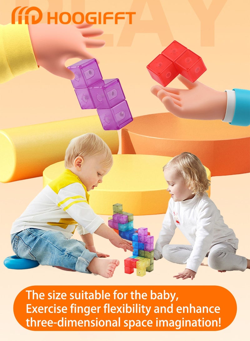 هوغيفت كتل بناء مغناطيسية للأطفال (7 قطع) ، مكعبات ألغاز سحرية ثلاثية الأبعاد لتطوير الذكاء وألعاب تململ تخفيف التوتر ، مع 54 بطاقة دليل - Image 4