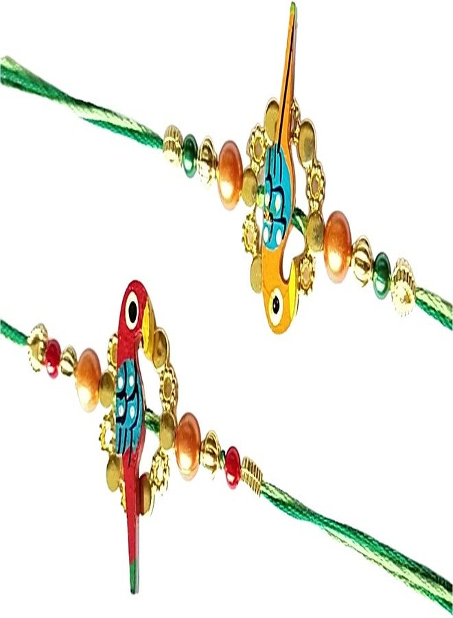 KRISHNA Rakhi set for brother Bhaiya Kids with fancy golden ring with Red and yellow parrot pendal for Rakshabandhan for Men and Boys in combo set - Image 1