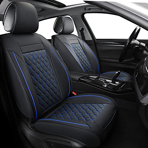 Vankerful Leather Car Seat Covers Full Set,Universal Fit for Most Cars,SUV,Sedans and Pick-up Trucks,Automotive Vehicle Faux Leather Cushion Covers for 5 Passenger Cars(Full Set,Black/Blue) - Image 1