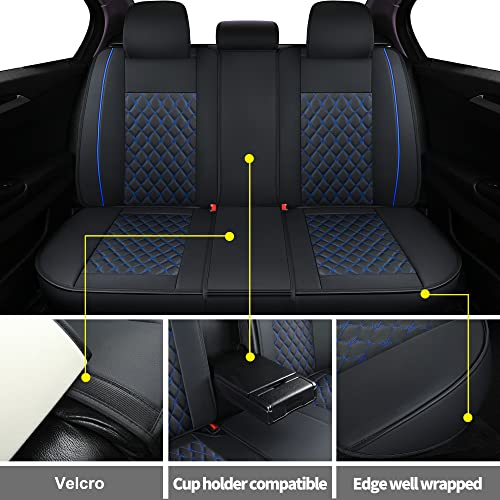 Vankerful Leather Car Seat Covers Full Set,Universal Fit for Most Cars,SUV,Sedans and Pick-up Trucks,Automotive Vehicle Faux Leather Cushion Covers for 5 Passenger Cars(Full Set,Black/Blue) - Image 3