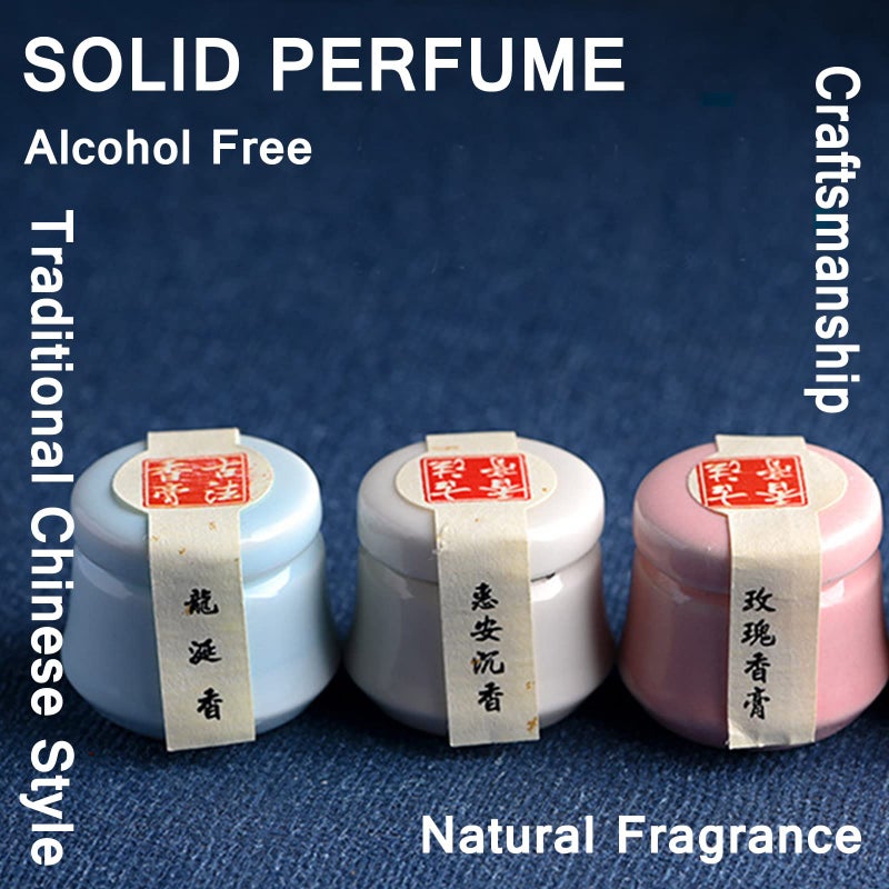 Grospe 3PCS Solid Balm Sets - Solid Perfume Portable Pocket Ceramic Jar - Perfect for Travel Use - Natural Rose Ambergris Ebony Fragrance for Men and Women - Image 3