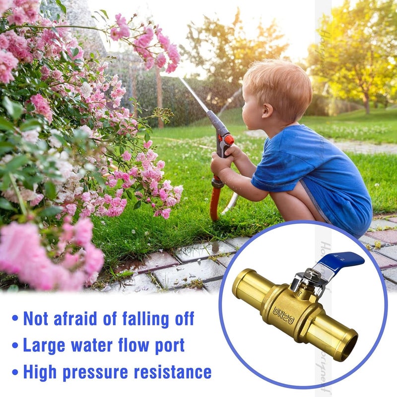 Horiznext 1 inch brass mini shut off ball barb valve for water fuel hose gas line rv air tubing, straight inlet manifold petcock (2 pcS with clamps kit) - Image 4